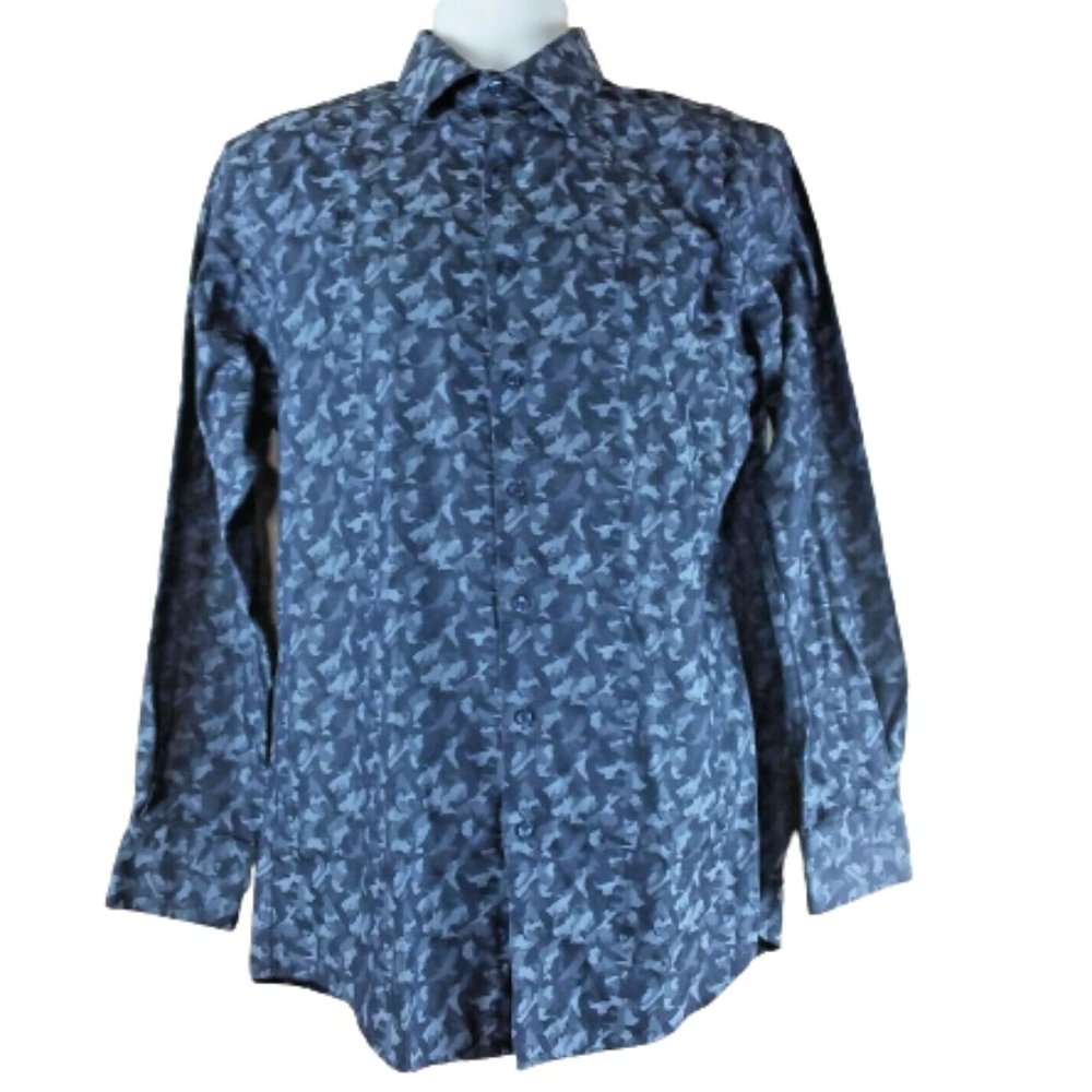 Murano Dress/Casual Shirt Stretch Long Sleeve Spread Collar Blue Camouflage